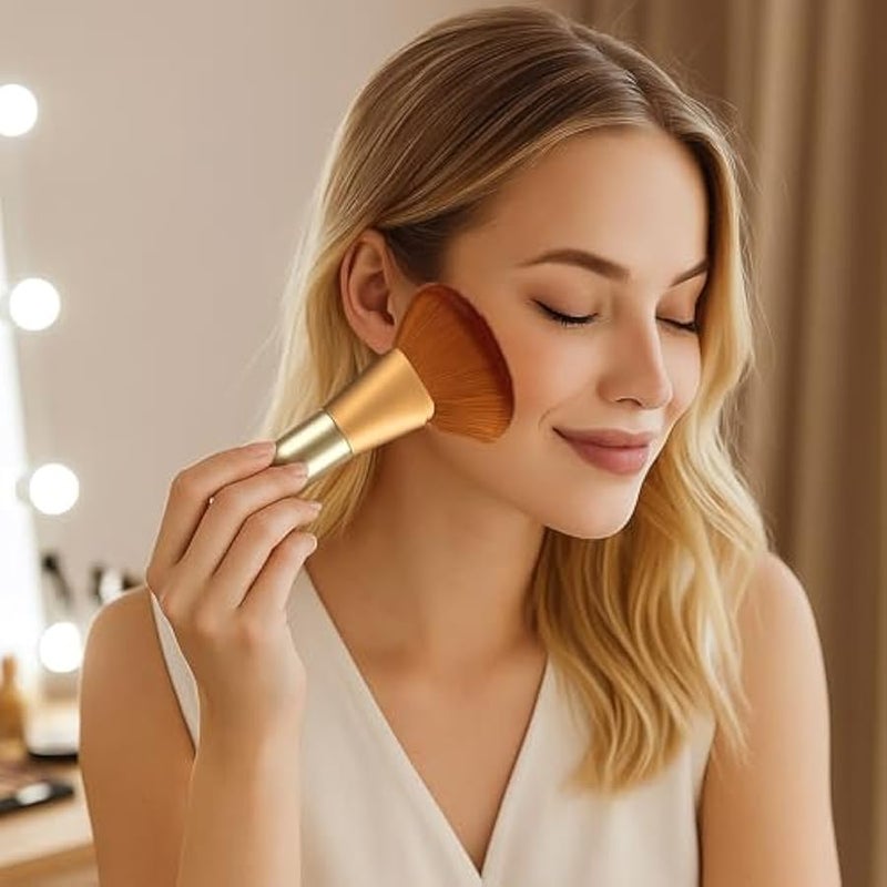 فرشاة بودرة جسم احترافية كبيرة على شكل مروحة، فرشاة تان متعددة الاغراض لتسمير البشرة الذاتية، فرش مروحة وجه كبيرة بشعيرات ناعمة، مناسبة لرش التسمير ووضع المكياج وصالونات التجميل - Image 4