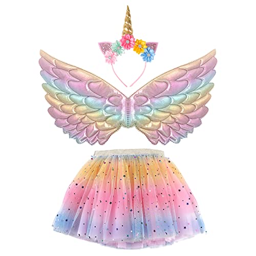 Creatoy Unicorn-Costume for Girls with unicorn rainbow tutu Toddler Rainbow Fairy Wings Princess Unicorn Birthday Party Supplies Halloween Favors - Image 1