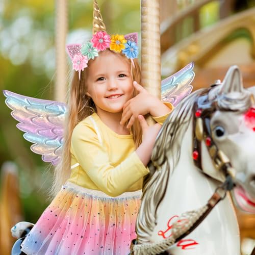 Creatoy Unicorn-Costume for Girls with unicorn rainbow tutu Toddler Rainbow Fairy Wings Princess Unicorn Birthday Party Supplies Halloween Favors - Image 2