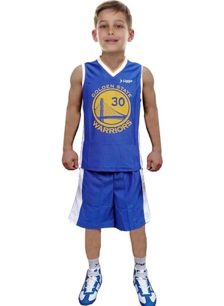 Liggo Blue Kids Basketball Jersey Shorts Set