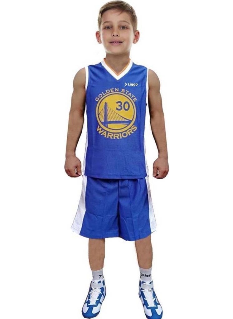 Liggo Blue Kids Basketball Jersey Shorts Set  - Image 1
