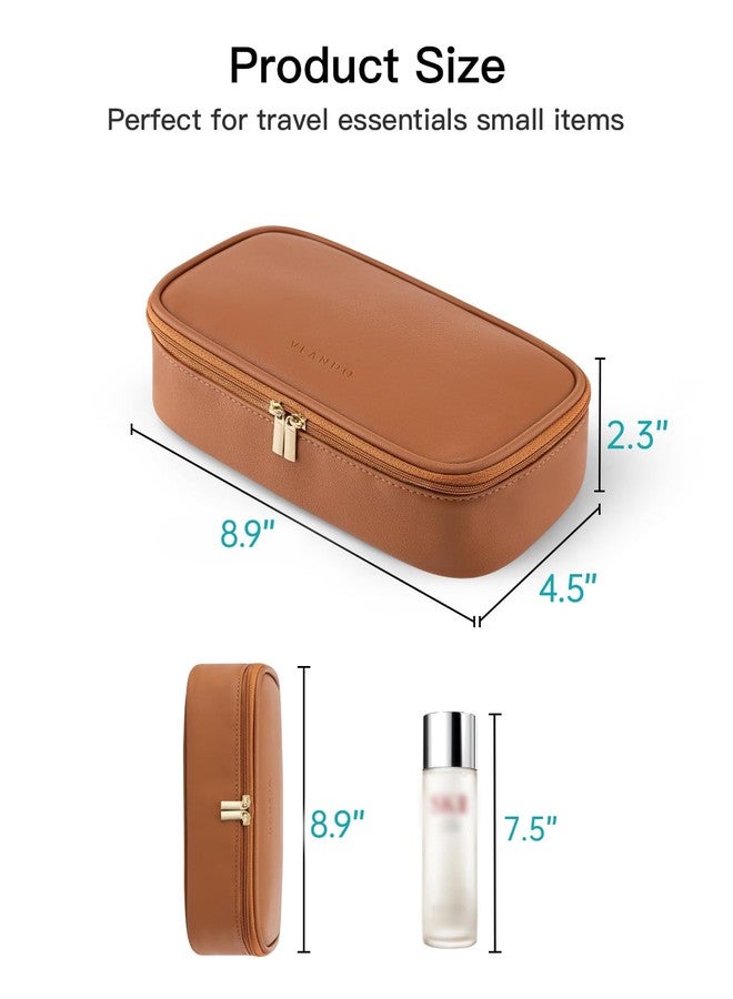 Vlando Travel Makeup Bag,Small Travel Make up Cosmetic Bag,PU Leather Makeup Organizer Bag, 01-Brown - Image 2