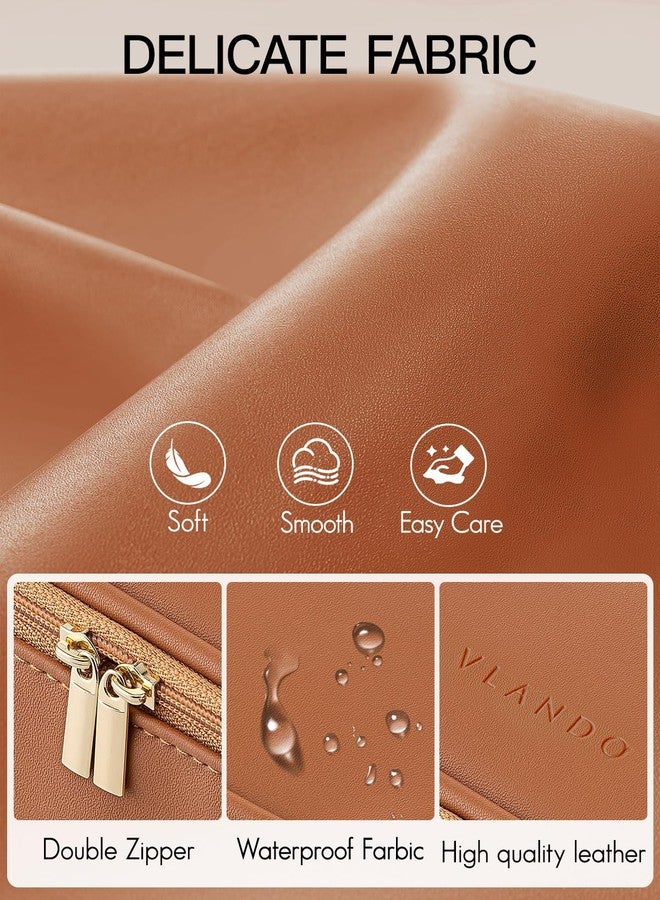 Vlando Travel Makeup Bag,Small Travel Make up Cosmetic Bag,PU Leather Makeup Organizer Bag, 01-Brown - Image 4