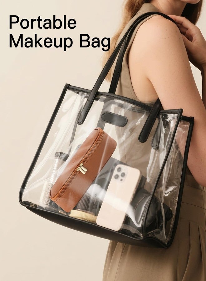 Vlando Travel Makeup Bag,Small Travel Make up Cosmetic Bag,PU Leather Makeup Organizer Bag, 01-Brown - Image 5
