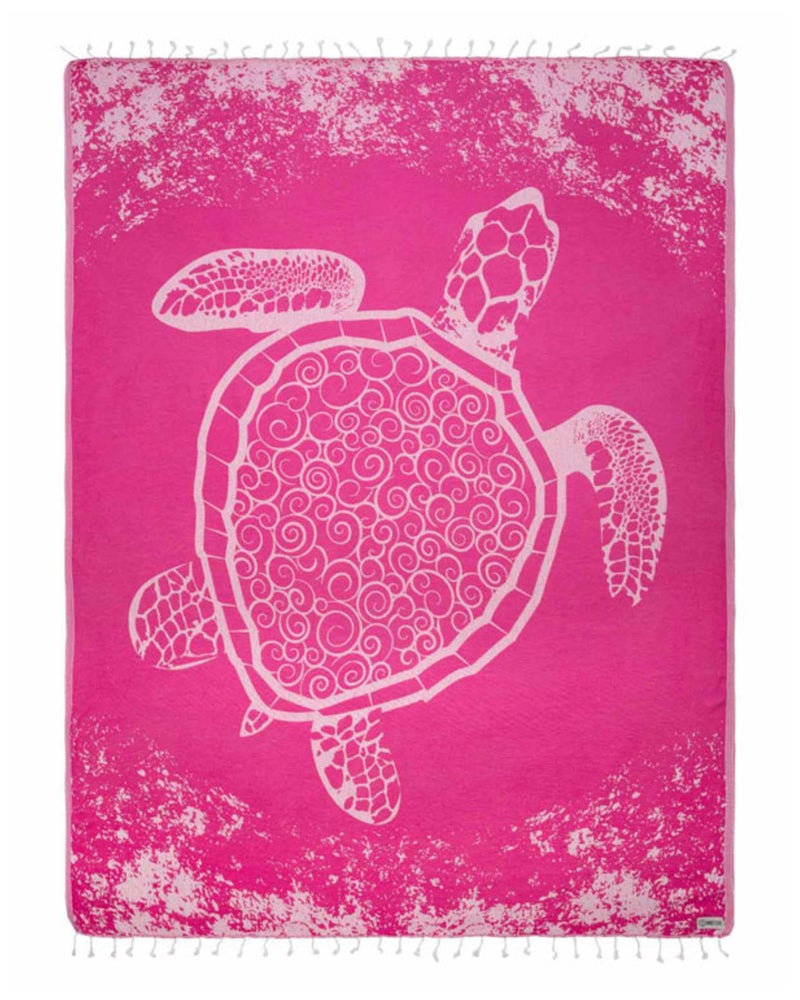 Sand Cloud Turkish Beach Towel - Sand Free - 100% Organic Turkish Cotton Yarn - Quick Dry Towel for Beach, Picnic, Blanket or Bath - As Seen on Shark Tank - Marine Life (Crush Turtle Fucshia) - Image 1