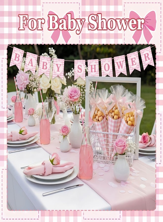 Epakh 150 Sets Pink Gingham Party Supplies Cone Cellophane Bag Set Treat Bags with Ribbon and Stickers for Birthday Party Wedding Baby Shower - Image 4