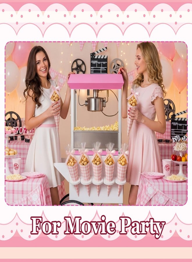 Epakh 150 Sets Pink Gingham Party Supplies Cone Cellophane Bag Set Treat Bags with Ribbon and Stickers for Birthday Party Wedding Baby Shower - Image 3