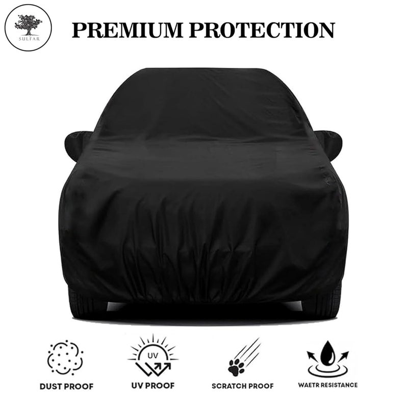 Sulfar 100% Water Resistant Car Body Cover Compatible with Mirror for Toyota Innova Crysta (Triple Stitched, Full Bottom Elastic, Black) - Image 3