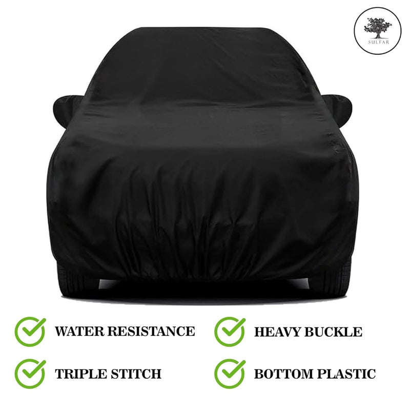 Sulfar 100% Water Resistant Car Body Cover Compatible with Mirror for Toyota Innova Crysta (Triple Stitched, Full Bottom Elastic, Black) - Image 2