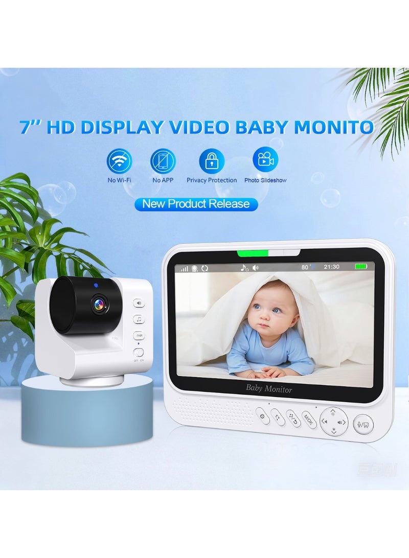 YUFAN No WiFi Baby Monitor, 7 Inches IPS Screen, 1080p Baby Monitor with Camera and Audio, 5000mAh Battery, 300M Range, 6 Lullabies & 2 White Noise, VOX, Temperature Sensor, Night Vision, 2-Way Talk - Image 3