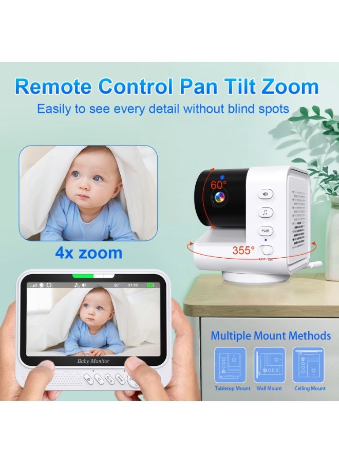 YUFAN No WiFi Baby Monitor, 7 Inches IPS Screen, 1080p Baby Monitor with Camera and Audio, 5000mAh Battery, 300M Range, 6 Lullabies & 2 White Noise, VOX, Temperature Sensor, Night Vision, 2-Way Talk - Image 4