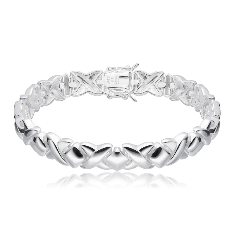 MORGAN & PAIGE .925 Sterling Silver XOXO Hugs and Kisses Tennis Bracelets for Women - Polished Finish Elegant Design for Friendship and Relationship, Silver Bracelets for Women 7 inch - Image 1