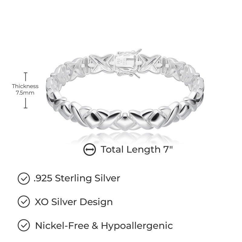 MORGAN & PAIGE .925 Sterling Silver XOXO Hugs and Kisses Tennis Bracelets for Women - Polished Finish Elegant Design for Friendship and Relationship, Silver Bracelets for Women 7 inch - Image 3
