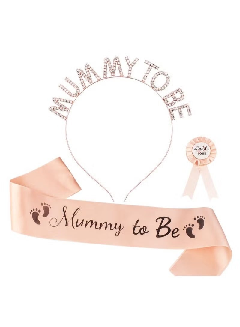 Baby Shower Decorations for Mommy to Be Headband with Mommy To Be Sash and Daddy To Be Badge-for Baby Shower Party Favors Gender Reveals Party Gifts - Image 1