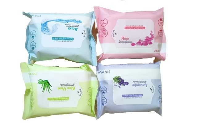LANELLIE Refreshing Wet Wipes With 4 Different Fragrance Facial Wet Wipes For Face And Travel Use For Girls And Boys Pack Of 4 - Image 1