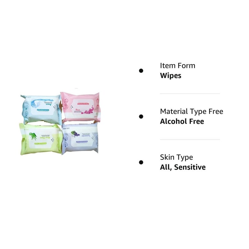 LANELLIE Refreshing Wet Wipes With 4 Different Fragrance Facial Wet Wipes For Face And Travel Use For Girls And Boys Pack Of 4 - Image 2