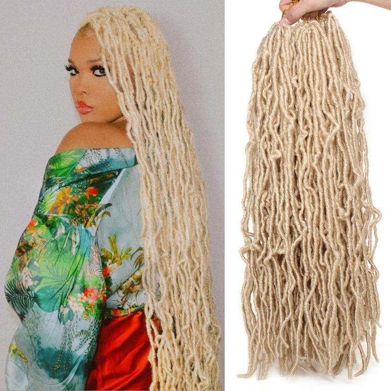 24 Inch Blonde New Faux Locs Hair 2Packs Synthetic Natural Wavy Curly Crochet Hair PreLooped Goddess Soft Locs Hair Extensions Dreadlocs Hair for Women 24 Inch 613