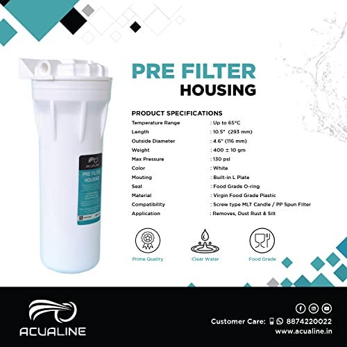 ACUALINE Pre Filter for Water Purifier, Food Grade Leak Free External Prefilter Kit, 9 Inch MLT Candle, PL4 & PL6 Elbows, Pipe Compatible with Aquaguard/Eureka Forbes RO Water Purifiers - Image 3