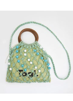 TG Tagi Weaving Handmade Beaded Drawstring Drawstring Drawstring Canvas Bag Tote Shoulder Woven Bag  - Image 1