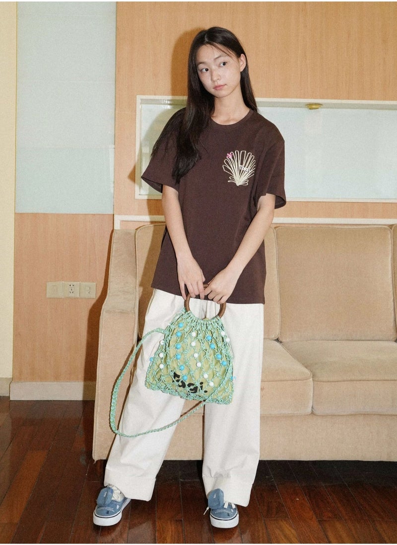 TG - Tagi Weaving Handmade Beaded Drawstring Drawstring Drawstring Canvas Bag Tote Shoulder Woven Bag - Image 1