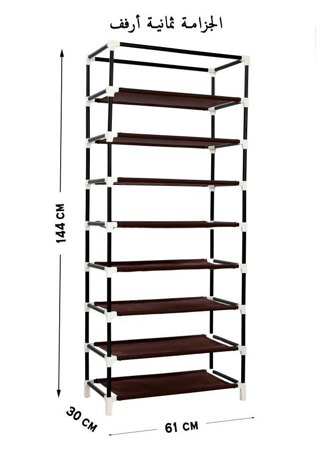 TTTP The Professionals Choice Shoe Rack W/Fabric Cover,8 Shelves & 8 Pockets On Each Side 61x30x144cm Brown Color  - Image 2