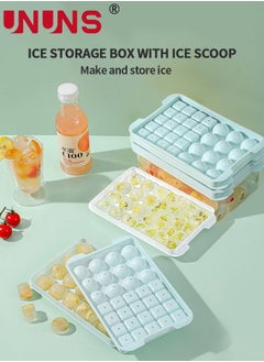 UNUNS Ice Cube Mold,2 Pack 32 Grid Square And Ice Cube Ball Tray,Double Layer Ice Cube Tray With Storage Box And Ice Shovel,Blue  - Image 3