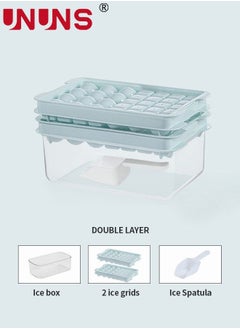 UNUNS Ice Cube Mold,2 Pack 32 Grid Square And Ice Cube Ball Tray,Double Layer Ice Cube Tray With Storage Box And Ice Shovel,Blue  - Image 4