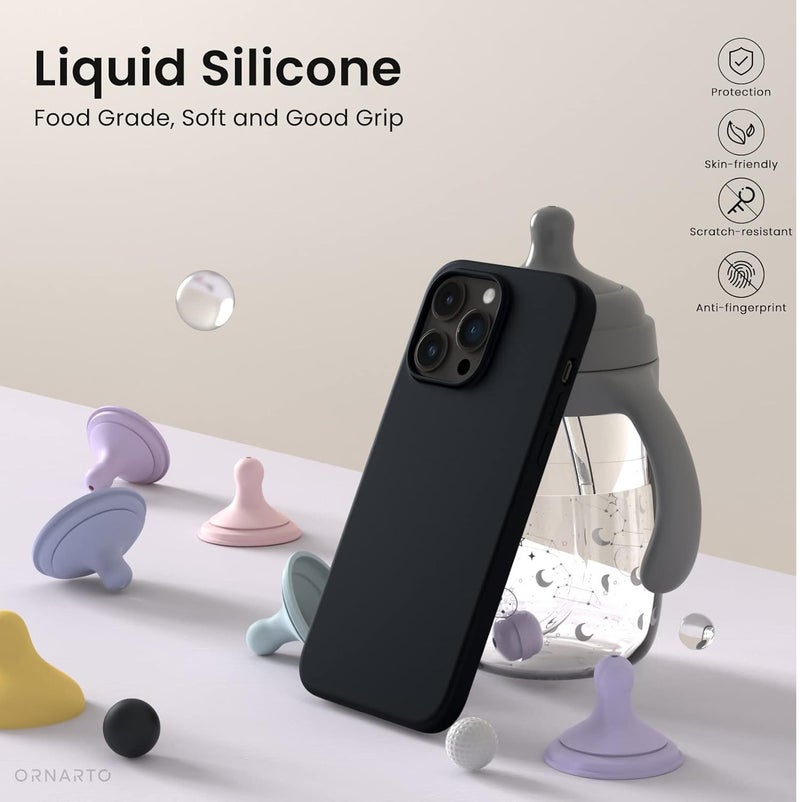 YoYoTech iPhone 14 Pro 6.1' 2022 Case,Liquid Silicone Cover Slim Fit Soft Back Silicone Cover Matte Military Grade Drop Tested,Soft,Shockproof Protective Fiber Lining,Full Protection Cover-Black - Image 2