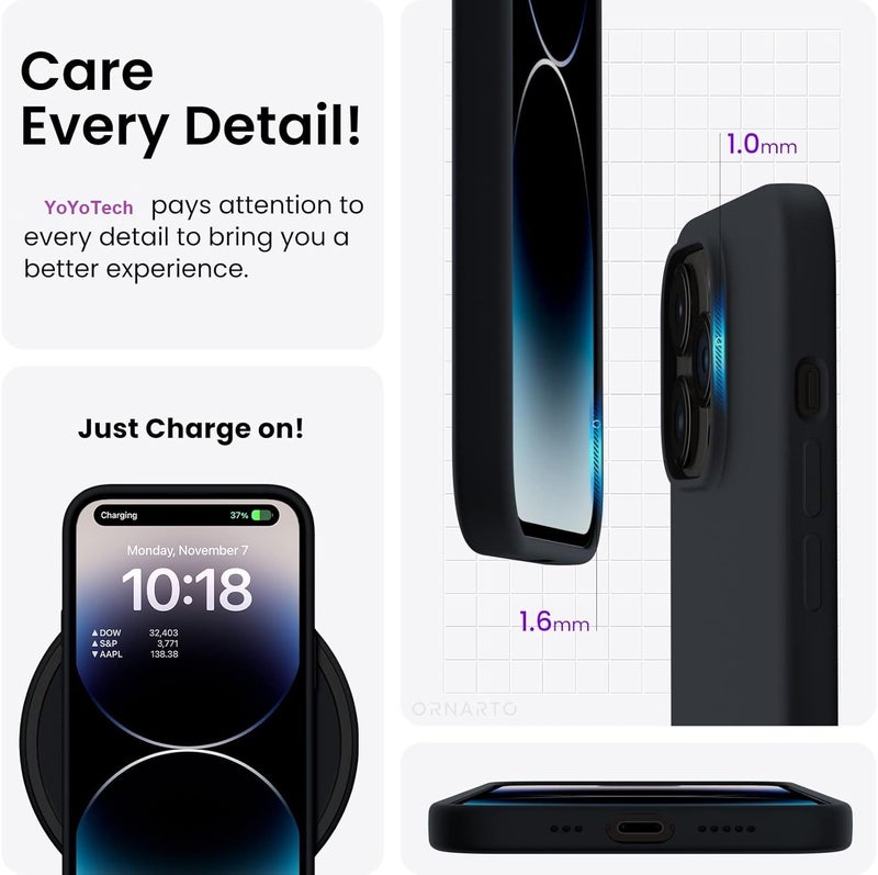 YoYoTech iPhone 14 Pro 6.1' 2022 Case,Liquid Silicone Cover Slim Fit Soft Back Silicone Cover Matte Military Grade Drop Tested,Soft,Shockproof Protective Fiber Lining,Full Protection Cover-Black - Image 4