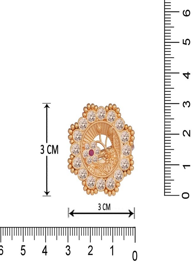 JFL - Jewellery for Less Stylish Matte Gold Plated Floral LCD Champagne Color American Diamond Red Stone Studded Adjustable Finger Ring Women & Girls - Image 5