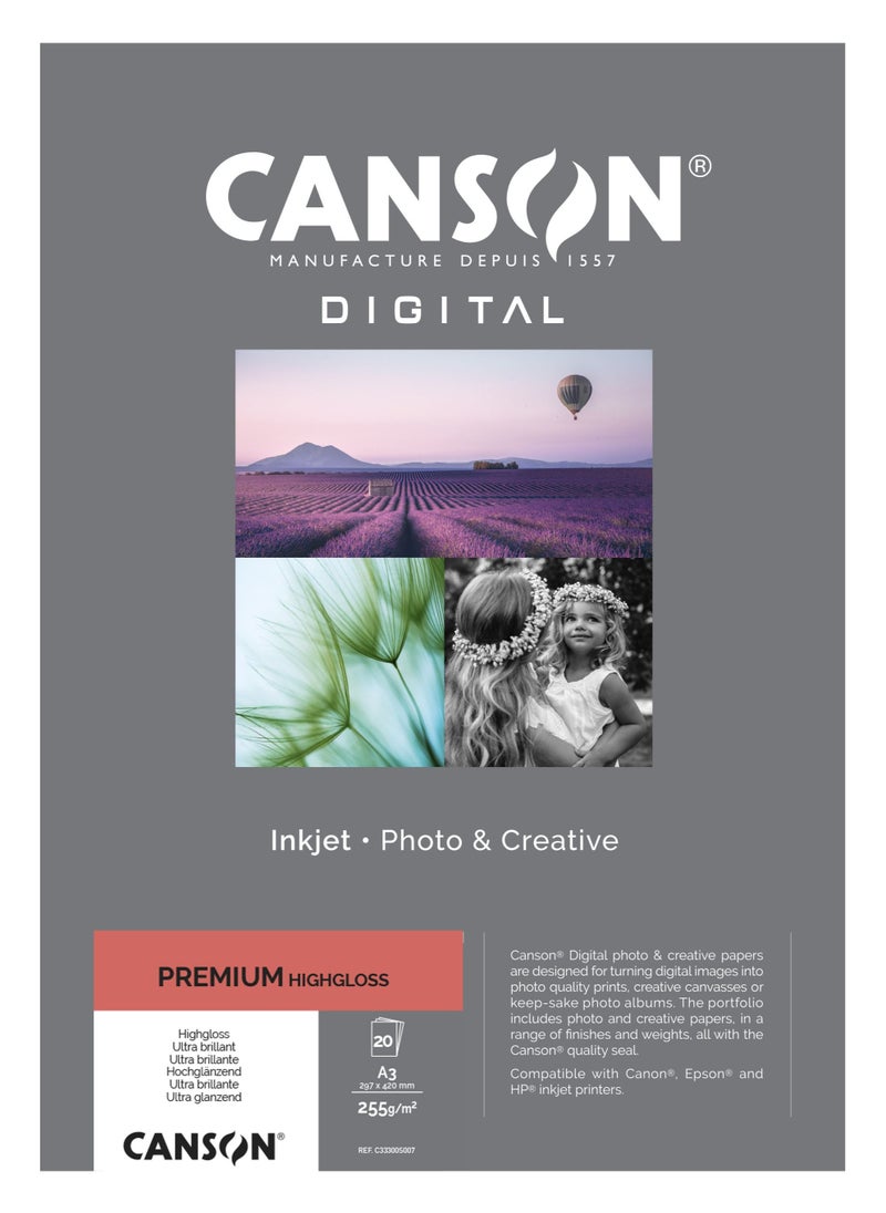 CANSON - Digital Premium High Gloss A3 20 Sheets - Image 1