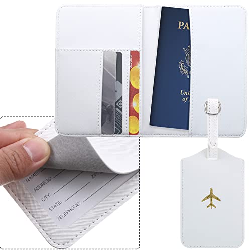 Weewooday 2 Set Mr and Mrs Passport Covers Holder and Luggage Tags Cute Leather Wallets Holder Travel Luggage Tags for Women Men Gift(White, Gray) - Image 5
