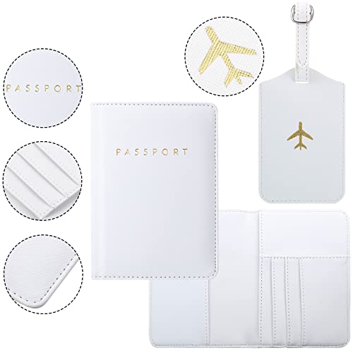 Weewooday 2 Set Mr and Mrs Passport Covers Holder and Luggage Tags Cute Leather Wallets Holder Travel Luggage Tags for Women Men Gift(White, Gray) - Image 3