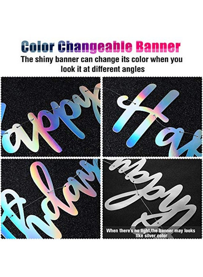Tatuo Iridescent Happy Birthday Banner Sign Shiny Happy Birthday Banner Changeable Garland Bunting Decoration, Iridescent Party Favor Supplies(Silver) - Image 3