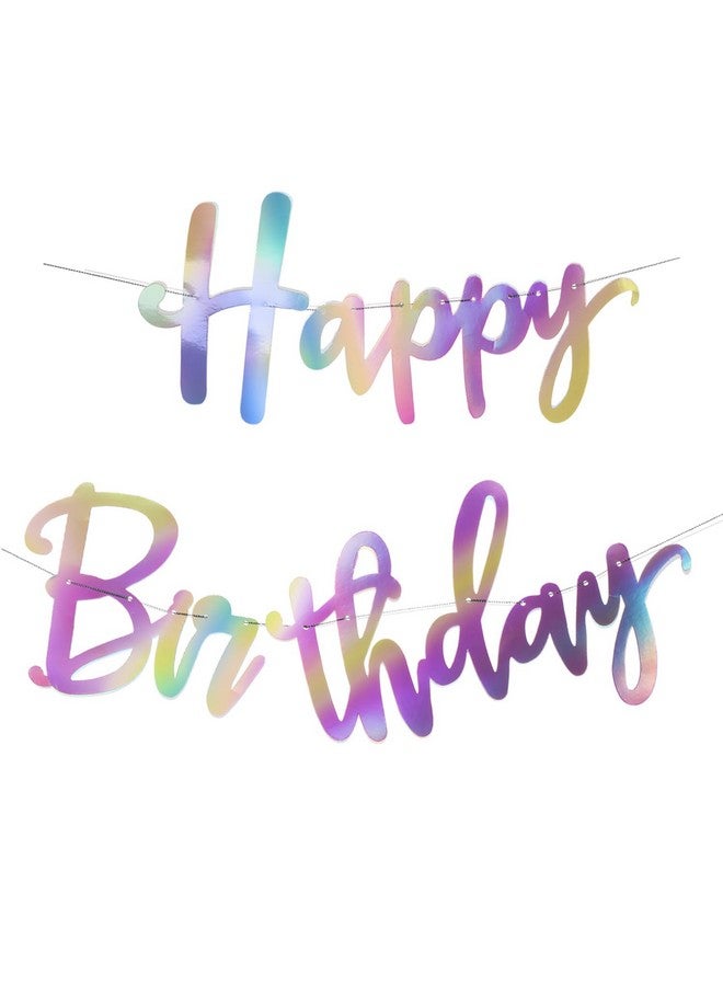 Tatuo Iridescent Happy Birthday Banner Sign Shiny Happy Birthday Banner Changeable Garland Bunting Decoration, Iridescent Party Favor Supplies(Silver) - Image 1