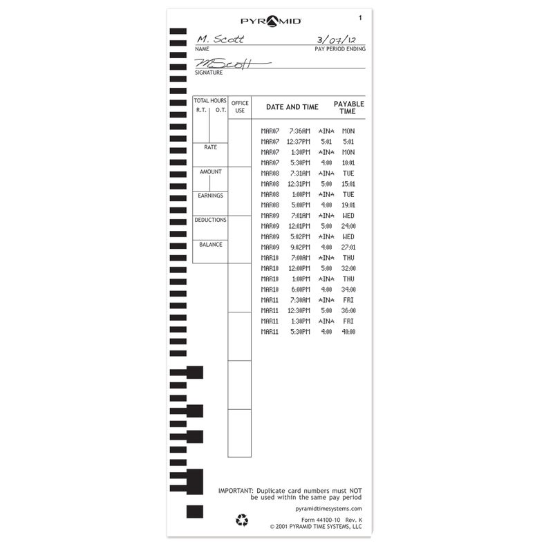 Pyramid Time Systems Pyramid™ 30% Recycled Time Cards For Pyramid Models 4000 & 5000, 9" x 3 1/2", Pack Of 100 - Image 5