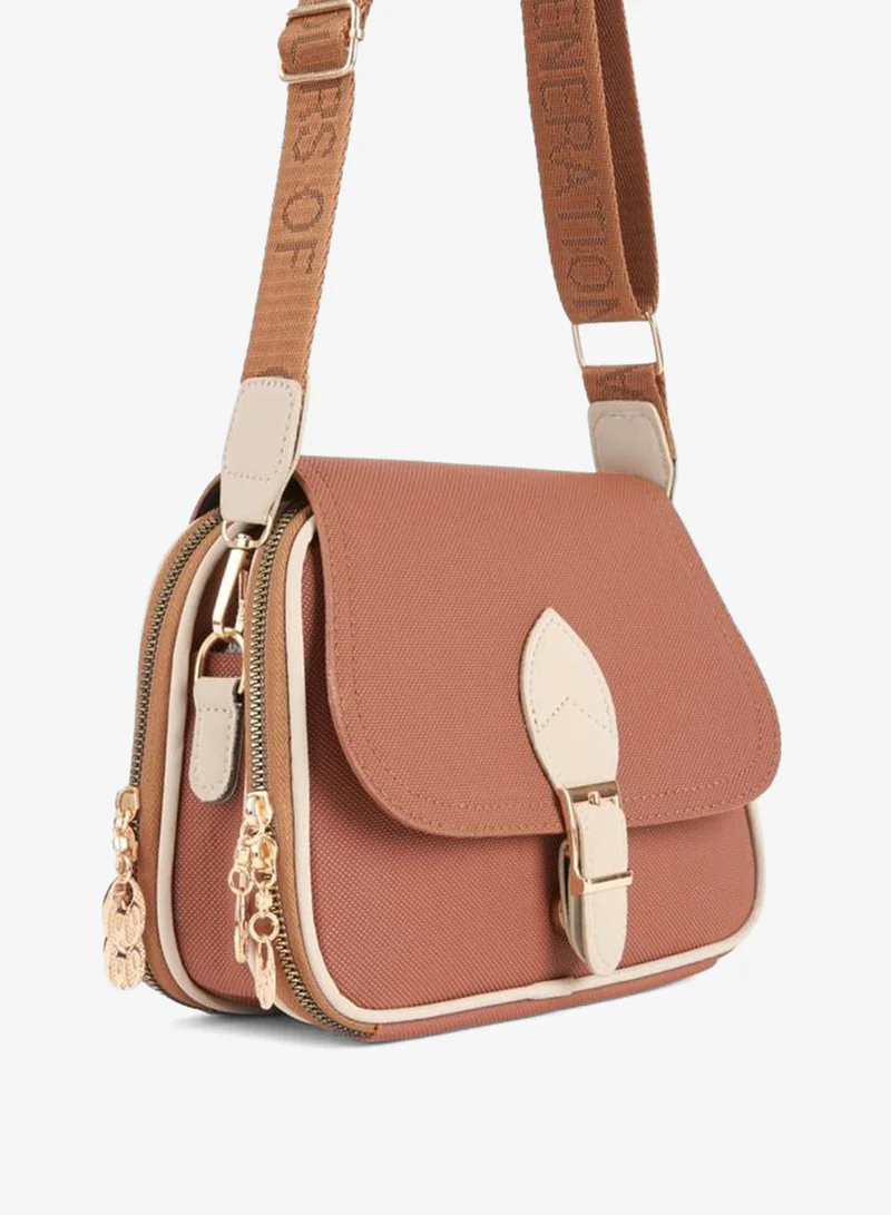 Women's Clover Taba Cream 4‑Pocket Covered Zipper and Snap‑Closure Handbag and Shoulder Bag.