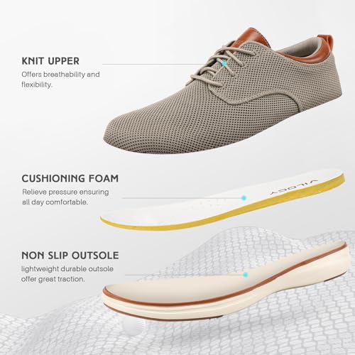 VILOCY Men's Wide Casual Dress Oxfords Business Shoes Fashion Sneakers Mesh Breathable Comfortable Walking Shoes Khaki,EU41 - Image 5