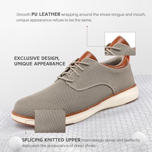 VILOCY Men's Wide Casual Dress Oxfords Business Shoes Fashion Sneakers Mesh Breathable Comfortable Walking Shoes Khaki,EU41 - Image 2