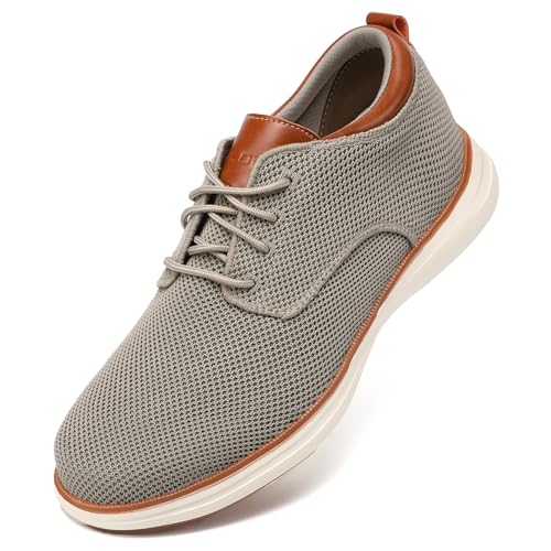 VILOCY Men's Wide Casual Dress Oxfords Business Shoes Fashion Sneakers Mesh Breathable Comfortable Walking Shoes Khaki,EU41 - Image 1