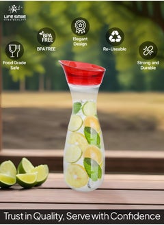 Life Smile LIFE SMILE Shatterproof Acrylic Water Bottle with Leakproof Lid - BPA-Free, Eco-Friendly Juice Pitcher - Ideal for Water, Iced Tea, Cold Brew, and Beverages (Red, 0.6 L)  - Image 2