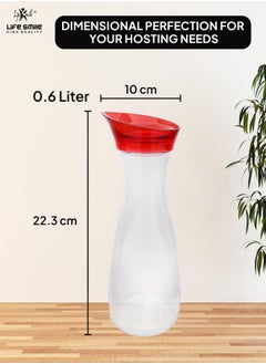 Life Smile LIFE SMILE Shatterproof Acrylic Water Bottle with Leakproof Lid - BPA-Free, Eco-Friendly Juice Pitcher - Ideal for Water, Iced Tea, Cold Brew, and Beverages (Red, 0.6 L)  - Image 3