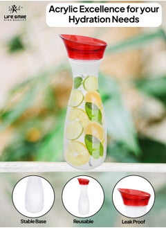 Life Smile LIFE SMILE Shatterproof Acrylic Water Bottle with Leakproof Lid - BPA-Free, Eco-Friendly Juice Pitcher - Ideal for Water, Iced Tea, Cold Brew, and Beverages (Red, 0.6 L)  - Image 5