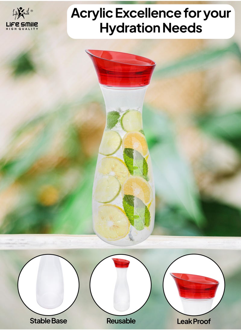 Life Smile - LIFE SMILE Shatterproof Acrylic Water Bottle with Leakproof Lid - BPA-Free, Eco-Friendly Juice Pitcher - Ideal for Water, Iced Tea, Cold Brew, and Beverages (Red, 0.6 L) - Image 1