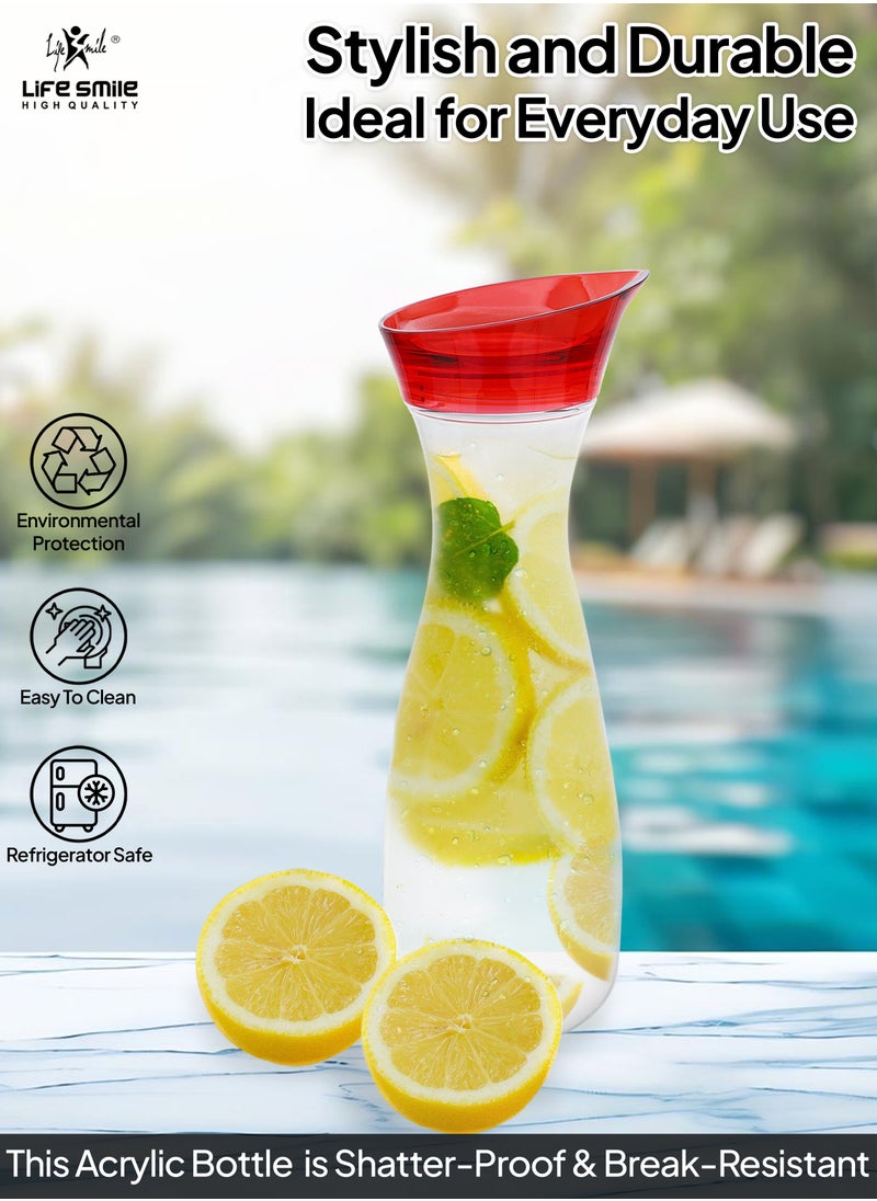 Life Smile - LIFE SMILE Shatterproof Acrylic Water Bottle with Leakproof Lid - BPA-Free, Eco-Friendly Juice Pitcher - Ideal for Water, Iced Tea, Cold Brew, and Beverages (Red, 0.6 L) - Image 1