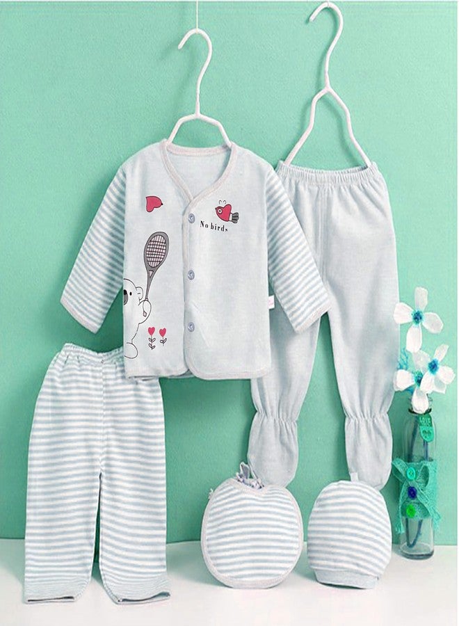 Fancy Walas New Born Baby Winter Wear Keep Warm Keep Warm Cartoon Printed Baby Clothes 5Pcs Set Cotton Boys Girls Unisex Baby Fleece/Falalen or Flannel Suit Infant Clothe First Gift (Grey, 0-3 Months) - Image 2