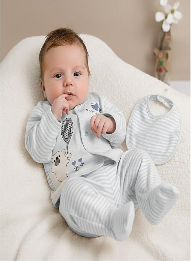 Fancy Walas New Born Baby Winter Wear Keep Warm Keep Warm Cartoon Printed Baby Clothes 5Pcs Set Cotton Boys Girls Unisex Baby Fleece/Falalen or Flannel Suit Infant Clothe First Gift (Grey, 0-3 Months) - Image 4