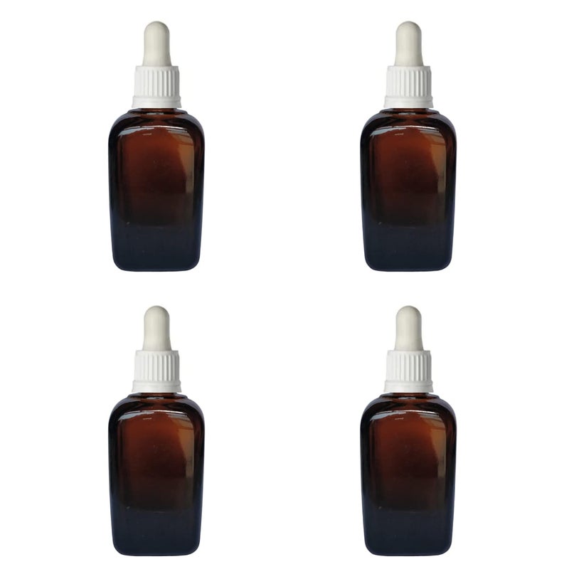 Devinez (Pack of 4) Multipurpose Refillable Amber Square Shape Glass Bottle, 30 ml with White Glass Dropper for Cosmetics, Serum, Essential Oils, Blends, Skin Care, Travel, Toners & DIY - Image 1