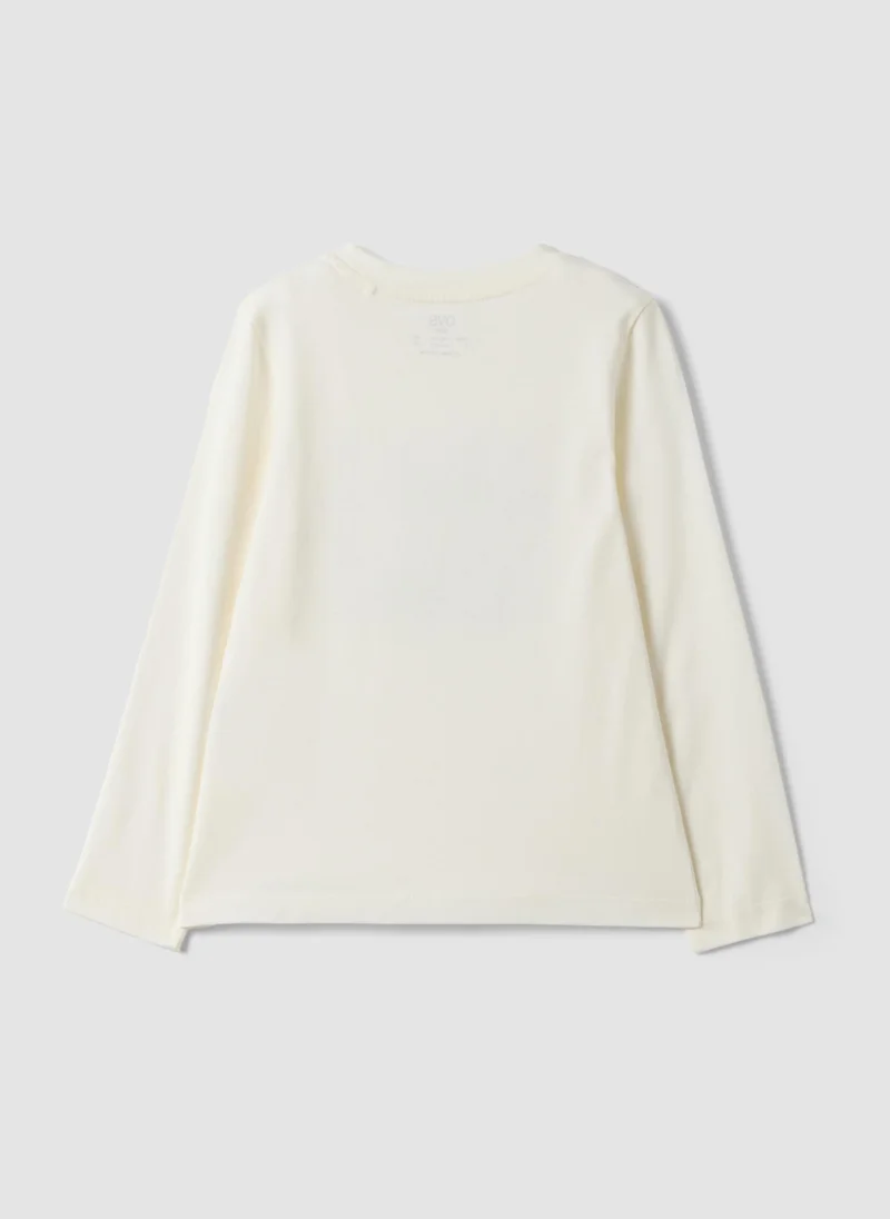 او في اس OVS White Pure Organic Cotton T-Shirt With Glitter Print For Girls