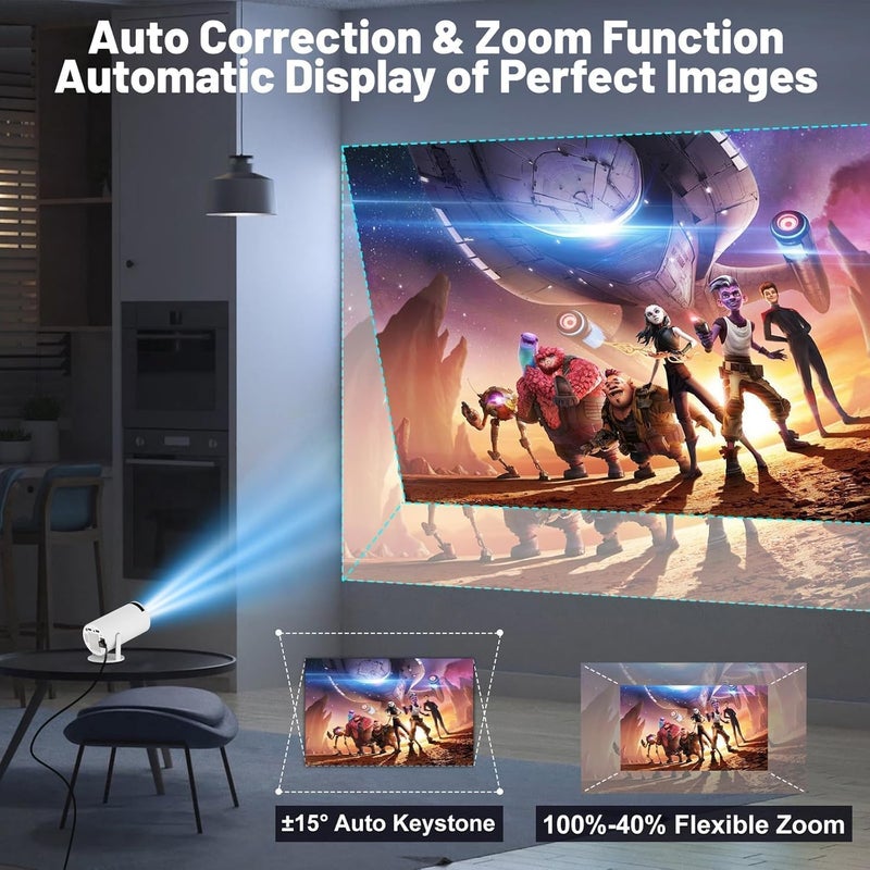 Mayumi Portable Mini Projector, 4K 1080P Full HD, WiFi 5G BT 5.0, 180° Rotation, Android 11, Compatible with TV Stick/Windows/iOS/Android, White - Image 4